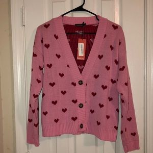 NWT Boohoo Pink Red Hearts Cardigan Jennifer’s Body Megan Fox
